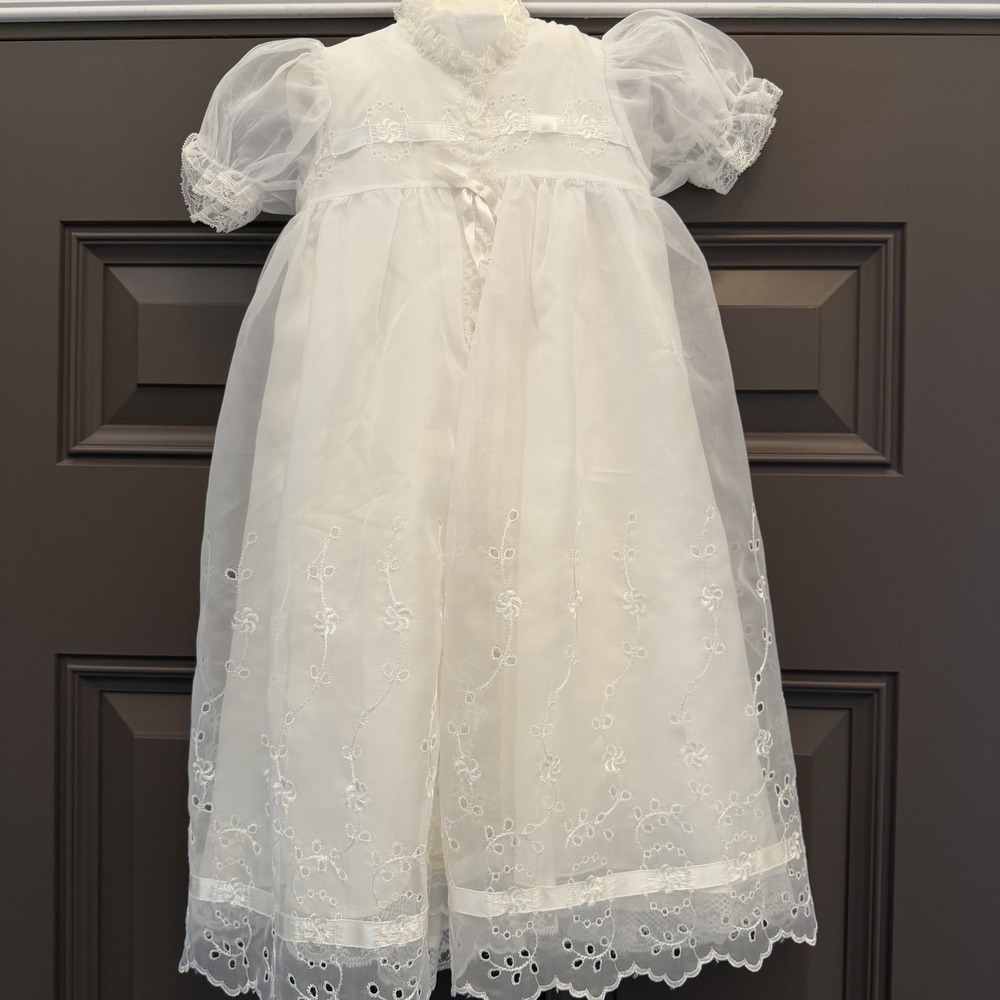 Vtg Phyllis Baby Wear Christening Dress‎ Set Slip Gown Overcoat Bonnet Heirloom